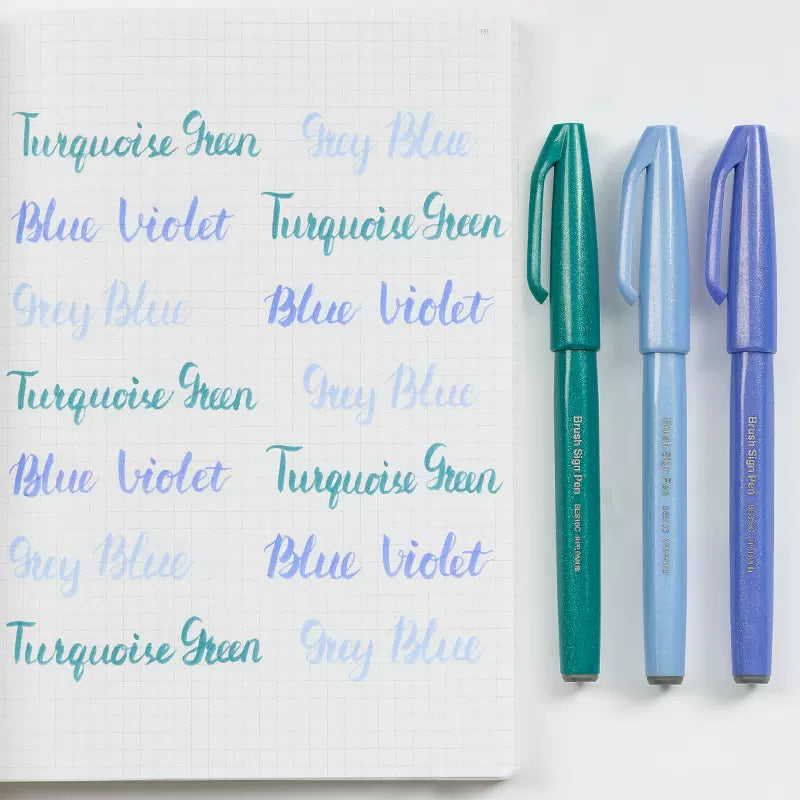 Pentel Fude Touch Sign Pen,Felt Pen Like Brush Stroke,3 Pack E