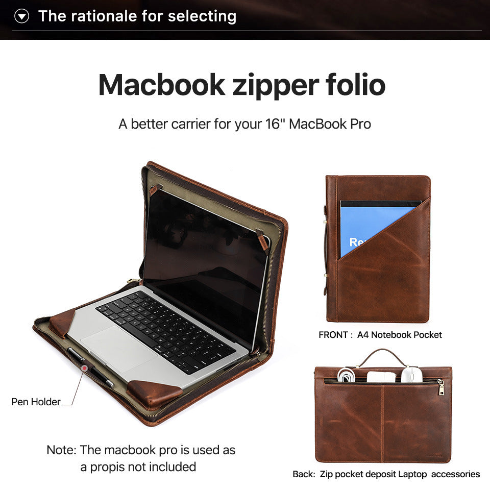 Leather Laptop Bag for MacBook Pro 16” & 15.4” Handheld Carry Case & Protective Sleeve