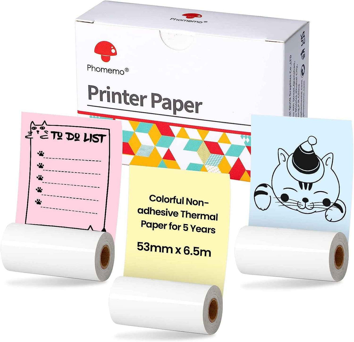Papier thermique coloré 53 mm x 6,5 m pour imprimante de poche Phomemo M02/M03