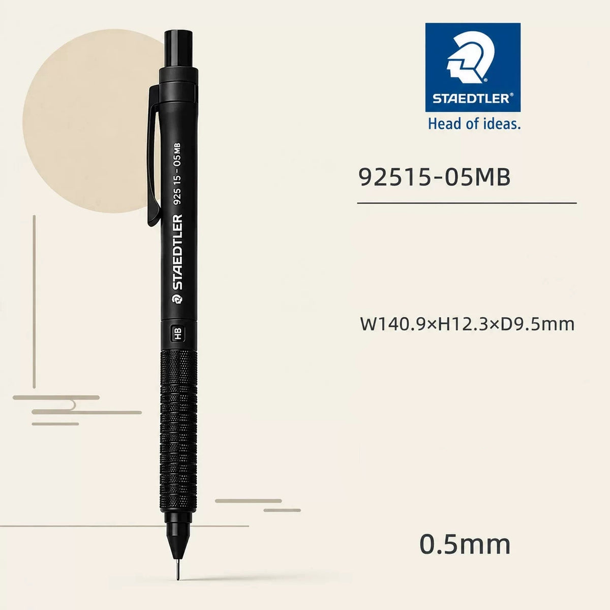 STAEDTLER 925 15 Low-Centre-of-Gravity Mechanical Pencil for Writing & Drawing 0.5 Black