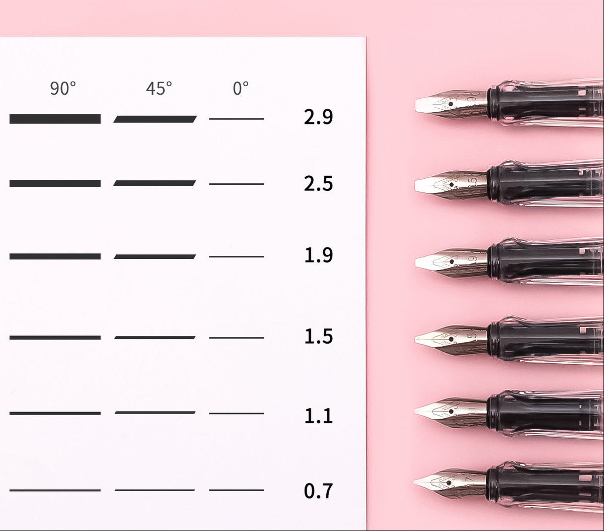 BANMI Gothic Calligraphy Parallel Fountain Pen Transparent Barrel 6 Pack