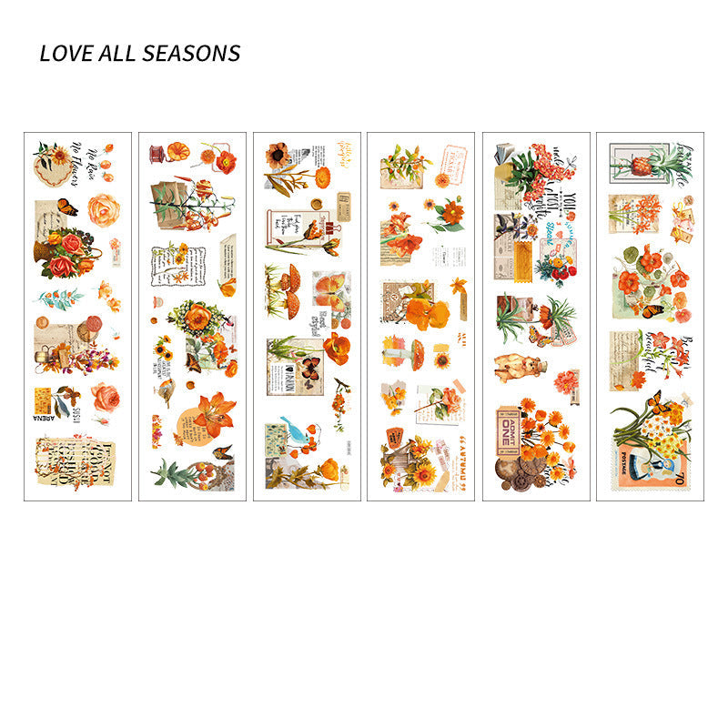 Four Seasons Plants PET Journal Stickers – 8 Designs × 6 Sheets