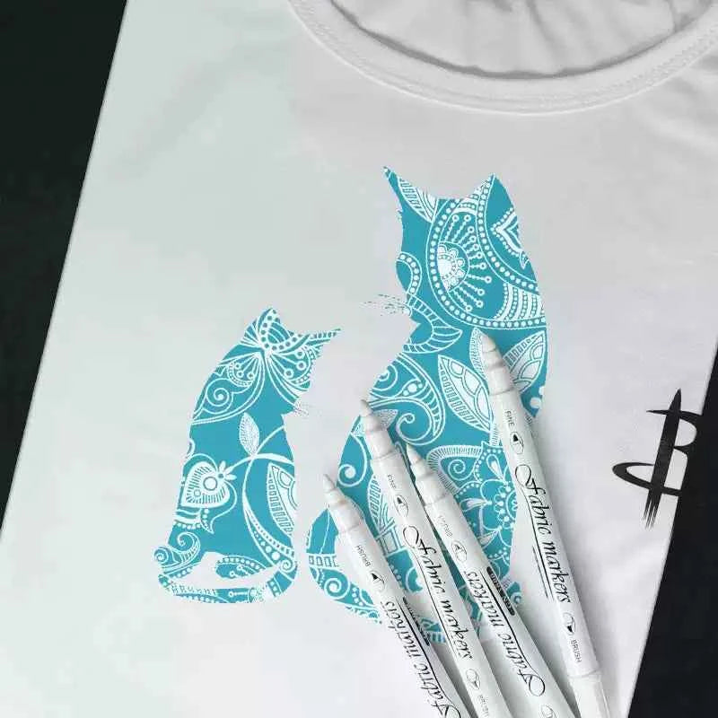 Guangna White Fabric Marker Dual Tip Pen for Dark Clothes 6 Pack
