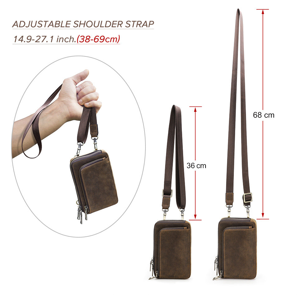 Vintage Crazy Horse Leather Phone Bag – Crossbody, Shoulder & Belt Waist Pack