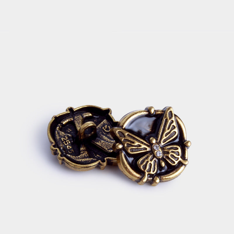 Vintage Rhinestone Butterfly Metal Sew-On Buttons, 20-Pack Bronze