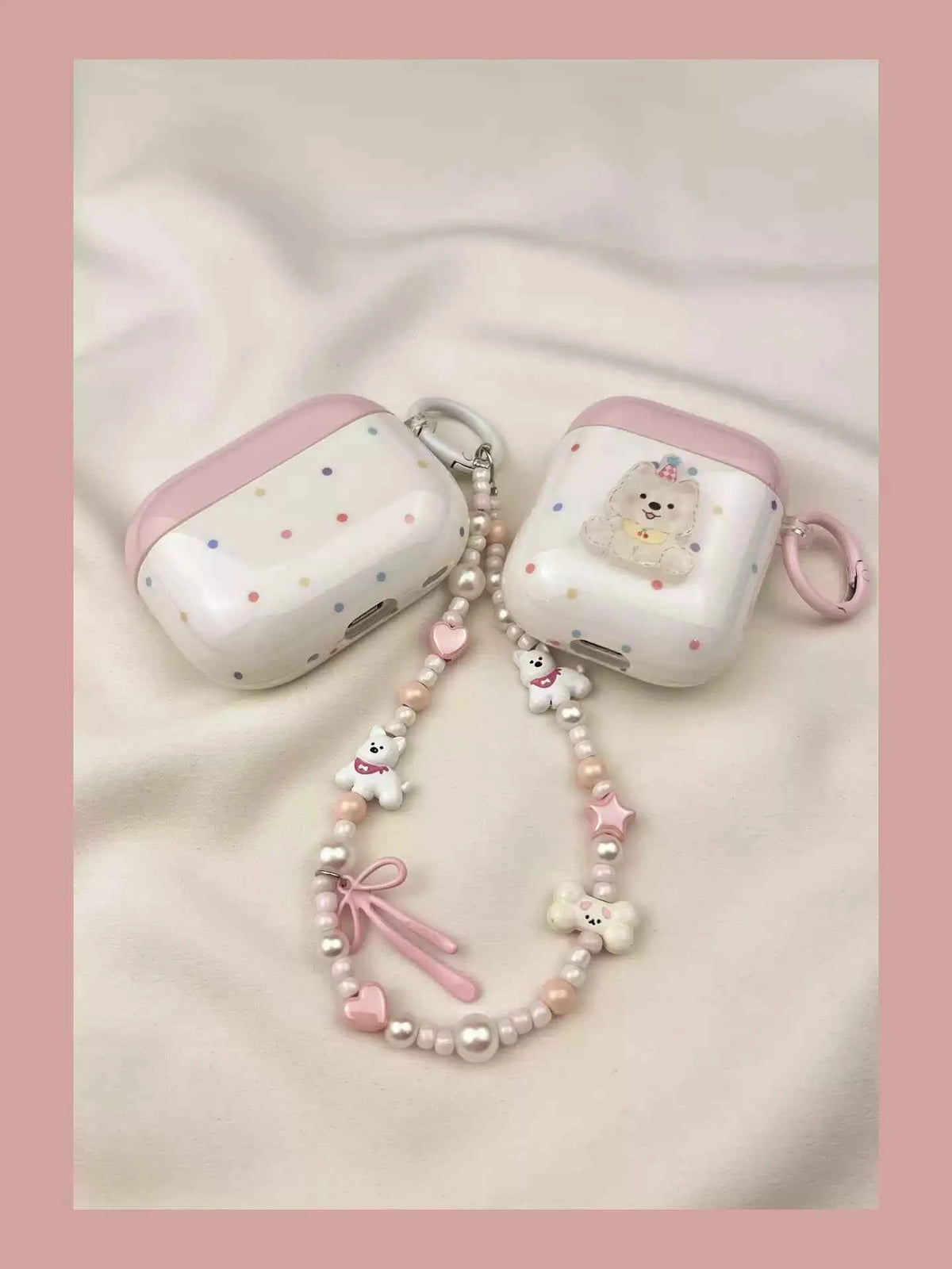 Pink Polka Dot 3D Westie Dog Plastic AirPods Case
