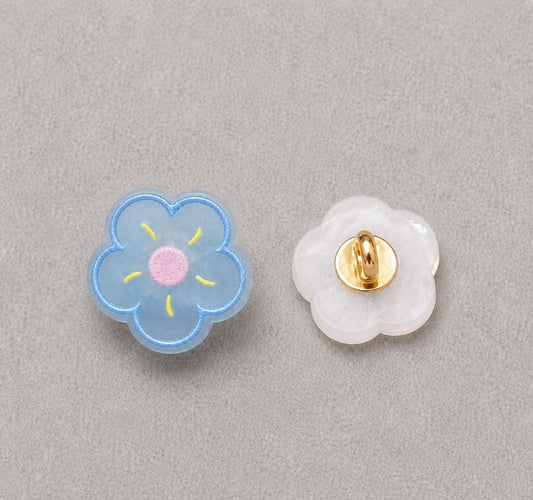 15mm Iridescent Floral Embossed Resin Shank Buttons – 20PCS Blue