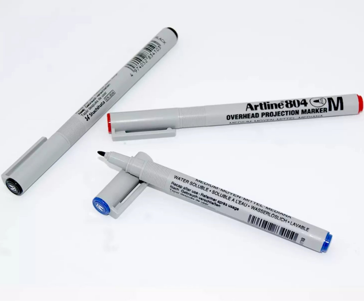 Artline 804 M Overhead Projection Markers, 1mm Round Tip, Erasable Water-Based Ink, 3-Pack