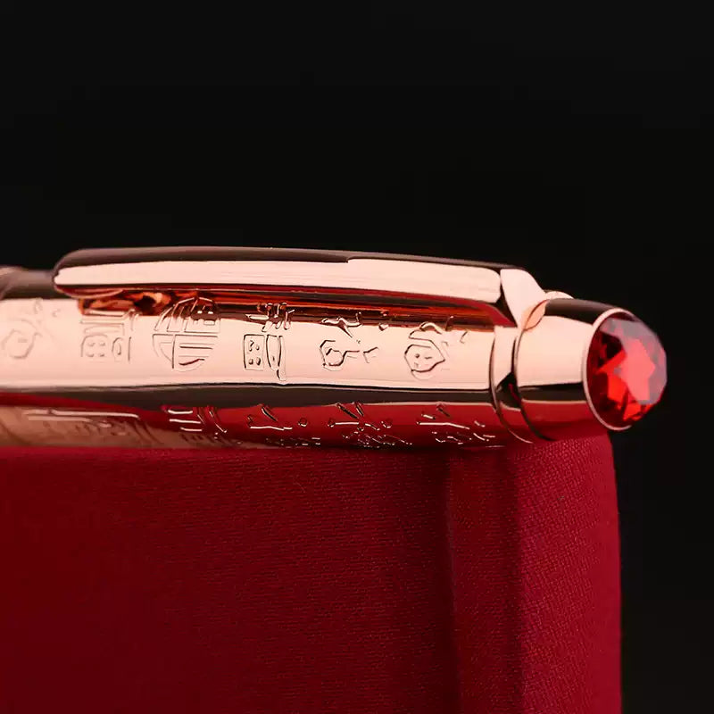 MAJOHN P135 Ladies Fountain Pen – EF Nib | Rose Gold & Coral Red | Fu Character Limited Edition