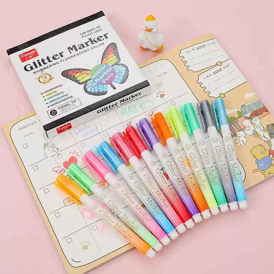 Guangna 6621 Glitter Highlighters Markers,12 Pack,Candy Colors