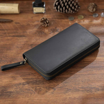 Leather Weeks Cover with Zipper – Pen Organizer & Notebook Sleeve Black