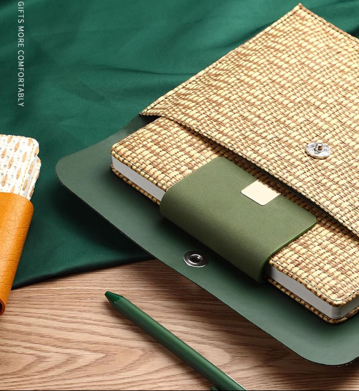Straw-Woven Notebook & Handbag Set, 100gsm Paper, 100 Sheets