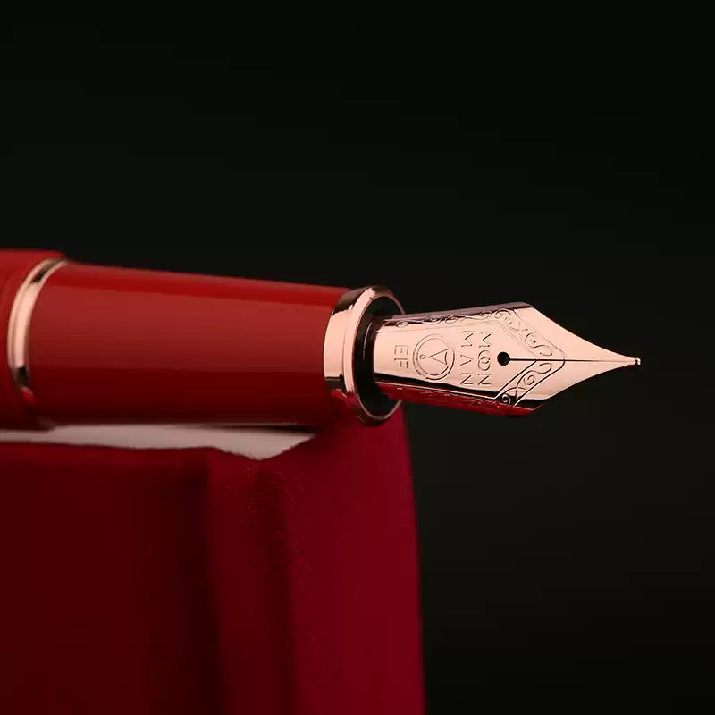 MAJOHN P135 Ladies Fountain Pen – EF Nib | Rose Gold & Coral Red | Fu Character Limited Edition
