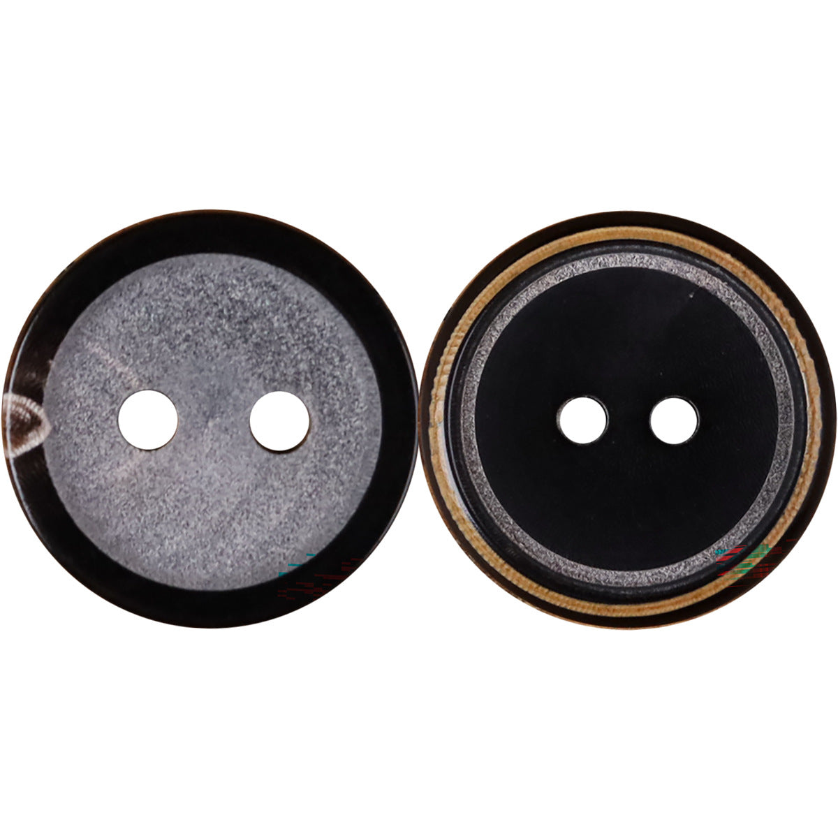 Black Buffalo Horn Buttons – Round Matte Aged Burnt Edge | 2-Hole | Set of 20