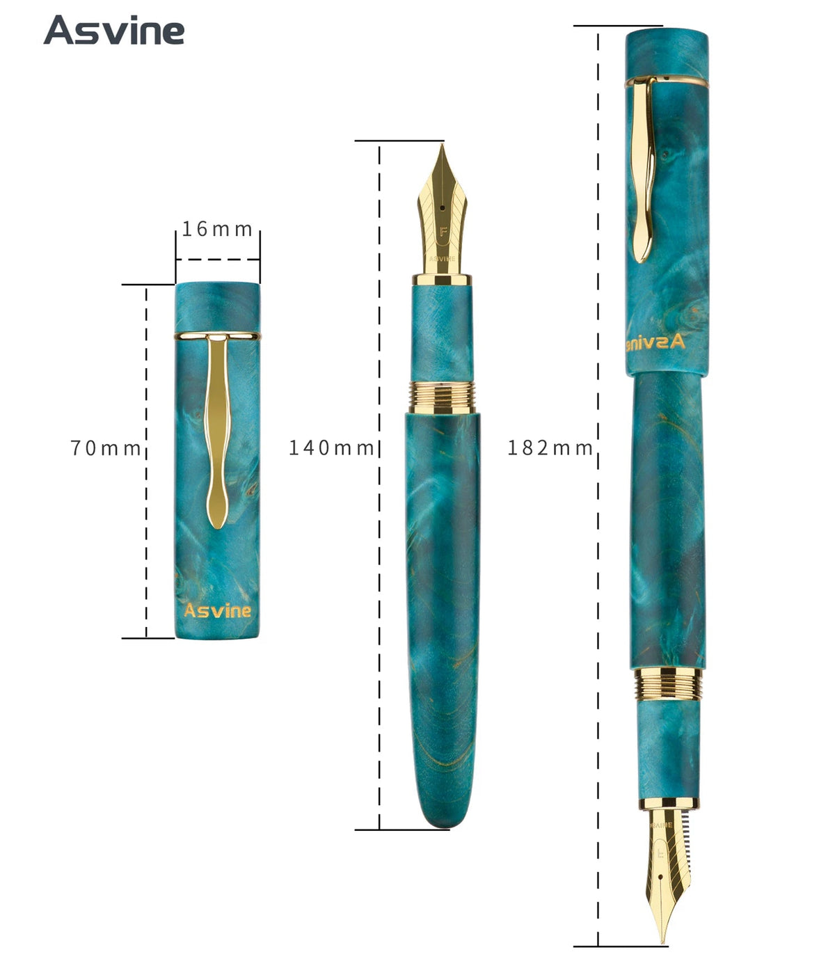 Asvine C2000 Stabilized Wood Fountain Pen | Oversized #8 Nib | Twist Converter Filling