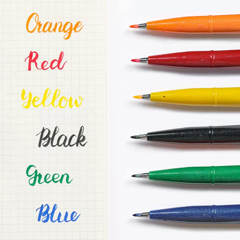 Pentel Fude Touch Sign Pen, Filzstift wie Pinselstrich, 6er-Pack