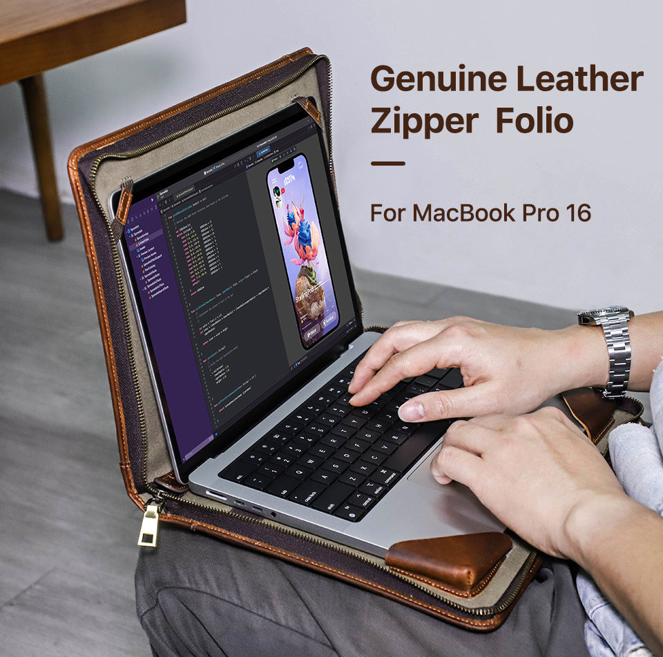 Leather Laptop Bag for MacBook Pro 16” & 15.4” Handheld Carry Case & Protective Sleeve