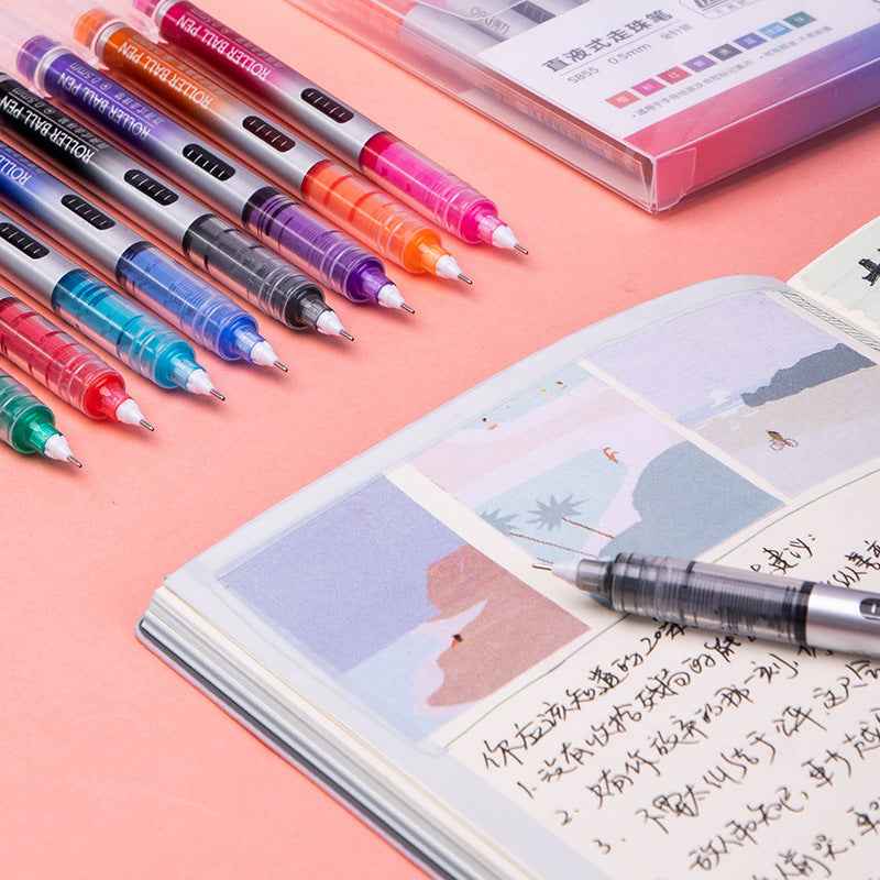 DELI S855 Rollerballpennen met vloeibare inkt 8 kleuren 0,5 MM fijne punt