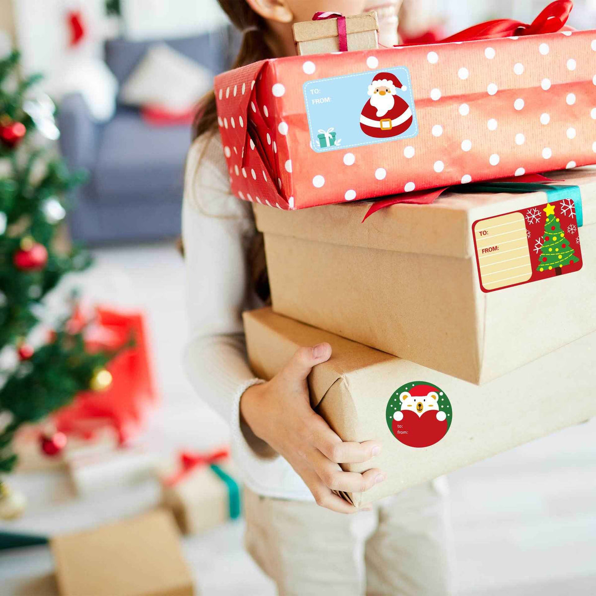 216 stuks kerstlabel van en naar stickers voor het inpakken van geschenkdozen
