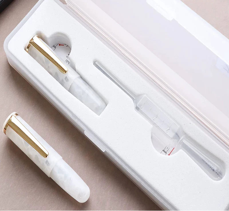 Wancher Super Mini Fountain Pen - 65mm Pocket Eyedropper Pen with Vivid Acrylic Barrel and Pipette White