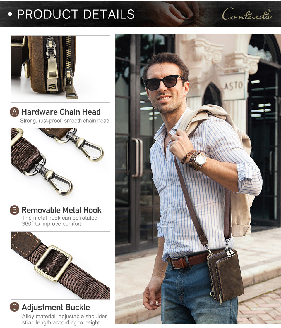 Vintage Crazy Horse Leather Phone Bag – Crossbody, Shoulder & Belt Waist Pack