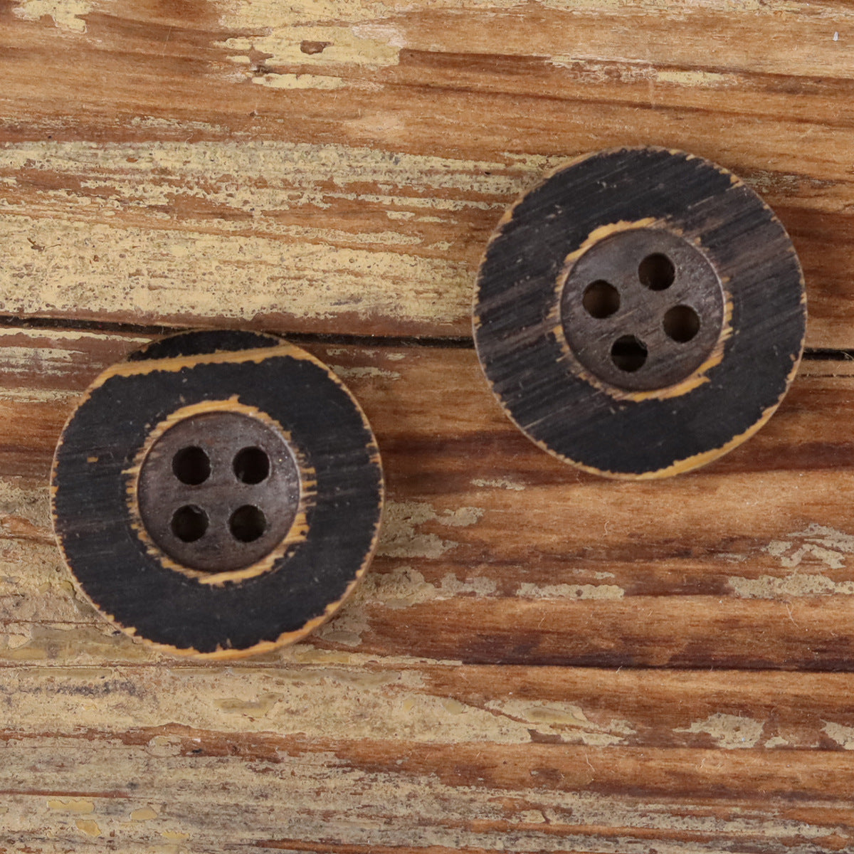 20mm Vintage Black Distressed Wood Buttons 4-Hole – Pack of 20