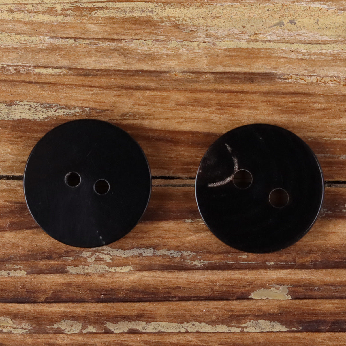 Black Buffalo Horn Buttons – Round Matte Aged Burnt Edge | 2-Hole | Set of 20