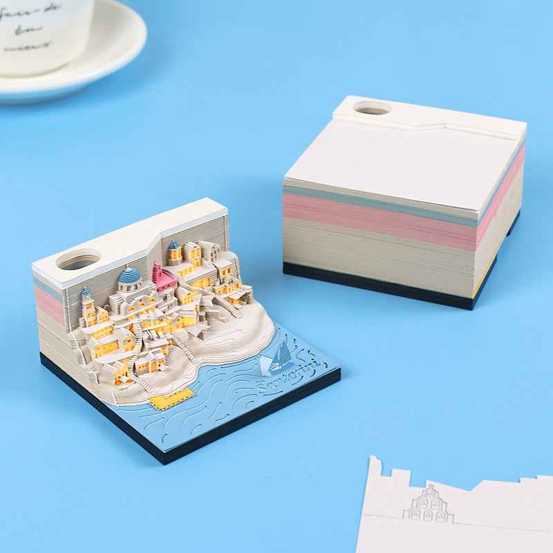 2024 Time Piece Santorini 3D Kalender Memo Pad med LED-lys