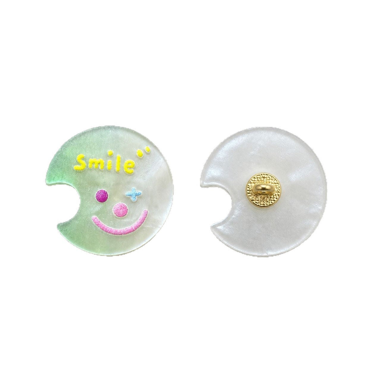 17mm Moon-Shaped Smiley Clown Resin Shank Buttons – 20pcs Green