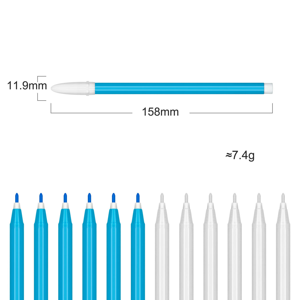 Water-Erasable & Air-Erasable Fabric Marking Pens – 10-Pack (5 White + 5 Blue) | Disappearing Ink Tailor Chalk Pens for Sewing, Quilting & Garment Marking