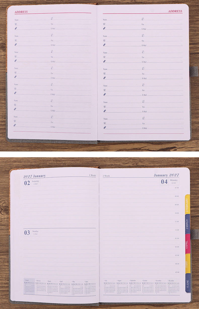 2027 A5 Planner & Business Notebook, Cork & Faux Leather Patchwork Cover, 152 Sheets, 145 × 210mm