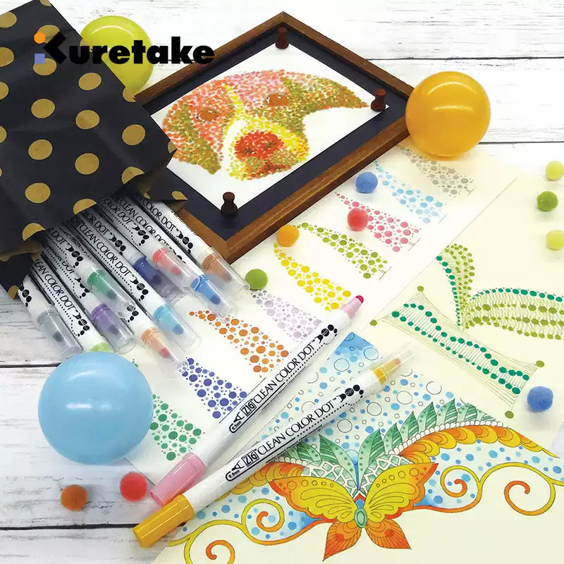 Kuretake ZIG Clean Color Dot TC-6100 – 2-Pack | Dual-Tip Dot & Brush Watercolour Marker | Journal / Illustration / Hand-Lettering | Japan Kuretake
