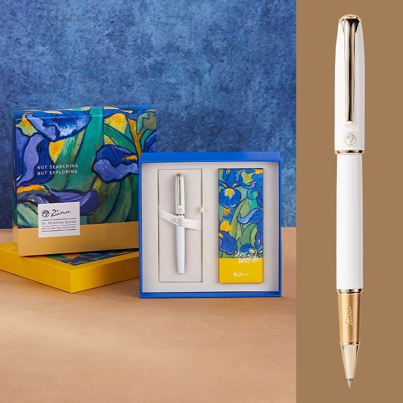 Pimo R16S Luxury Metal Ballpoint Pen Gift Set Oil Painting Gold White