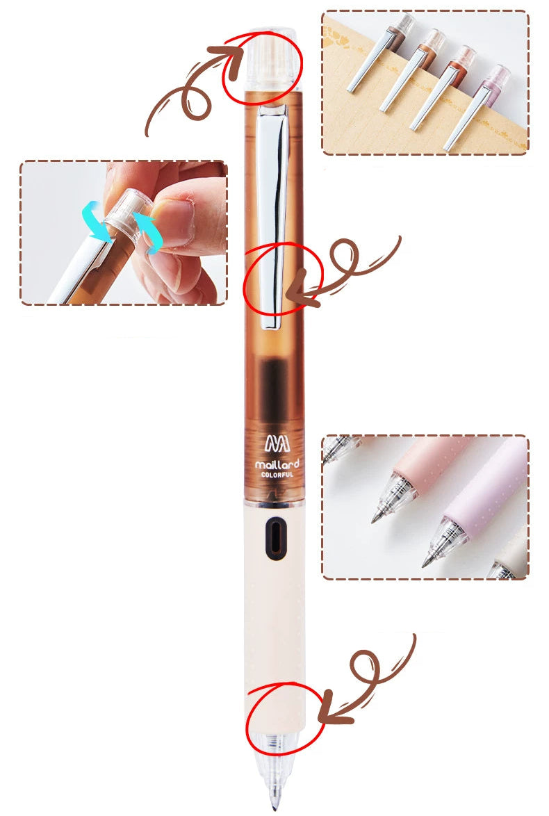 Penac Maillard-Tone Gel Pens, 0.5mm Black Ink, Twist Mechanism, 4-Color Body Set of 4