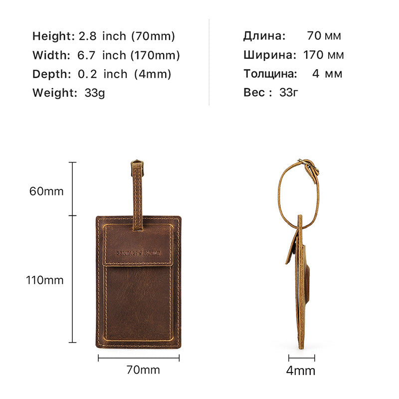 Leather Luggage Tag with AirTag Slot – Anti-Lost Travel Bag Tag for Suitcase & Carry-On