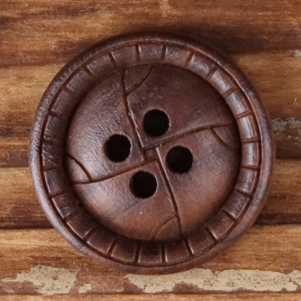 Crackle Wood Buttons Round 4-Hole | Vintage Distressed | Pack of 30 Brown