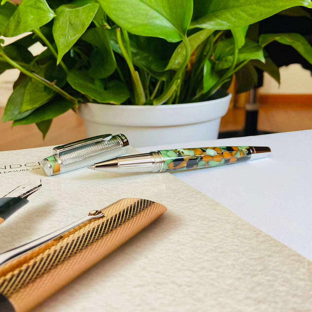 Vintage-Style Rollerball Pen, 0.6mm, Schmidt 888 F Black Ink Green