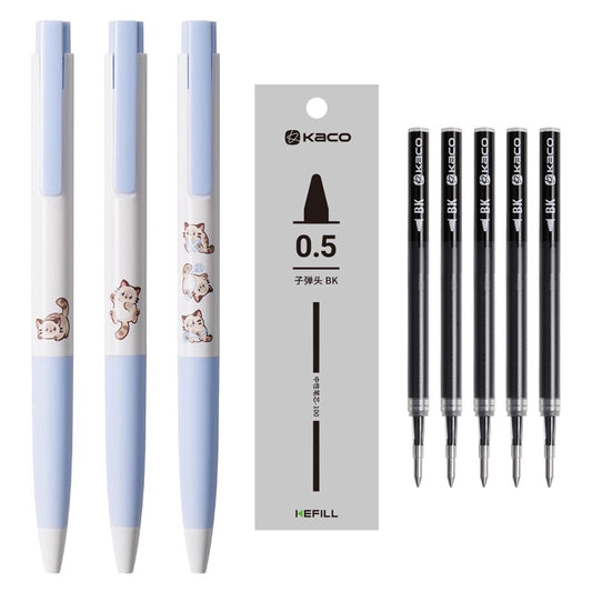 KACO K7 Cat Gel Pens 3 Pack with 5pcs Black Ink Refills