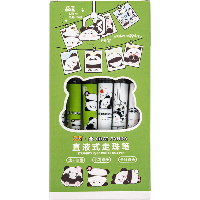 12 STKS Leuke Panda Rollerball Pen 0.5mm Zwarte Vloeibare Inkt