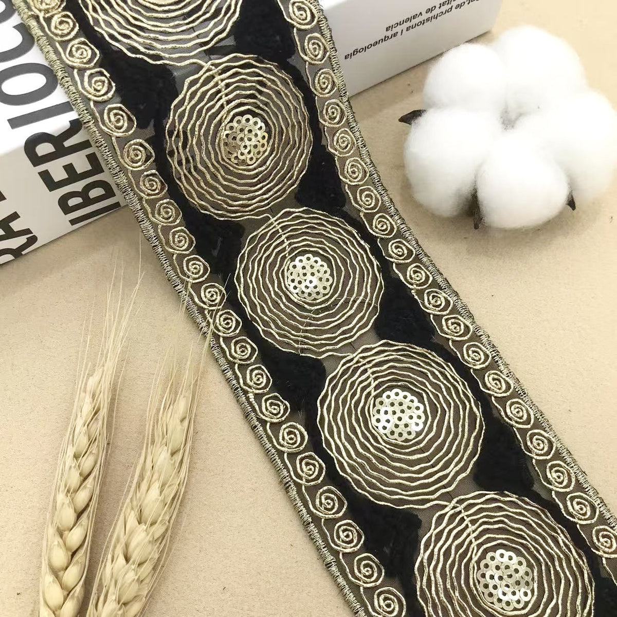 10 Yards 6.5CM Wide Miao Ethnic Circle Embroidery Lace Trim Black