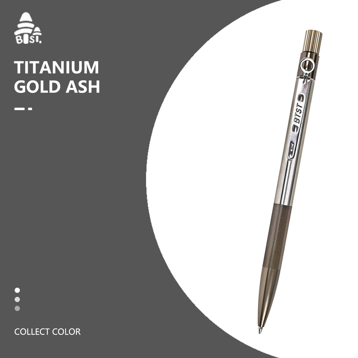 BTST Classic All-Metal Ballpoint Pen Twist Retractable,0.7mm Black Ink Gold Grey