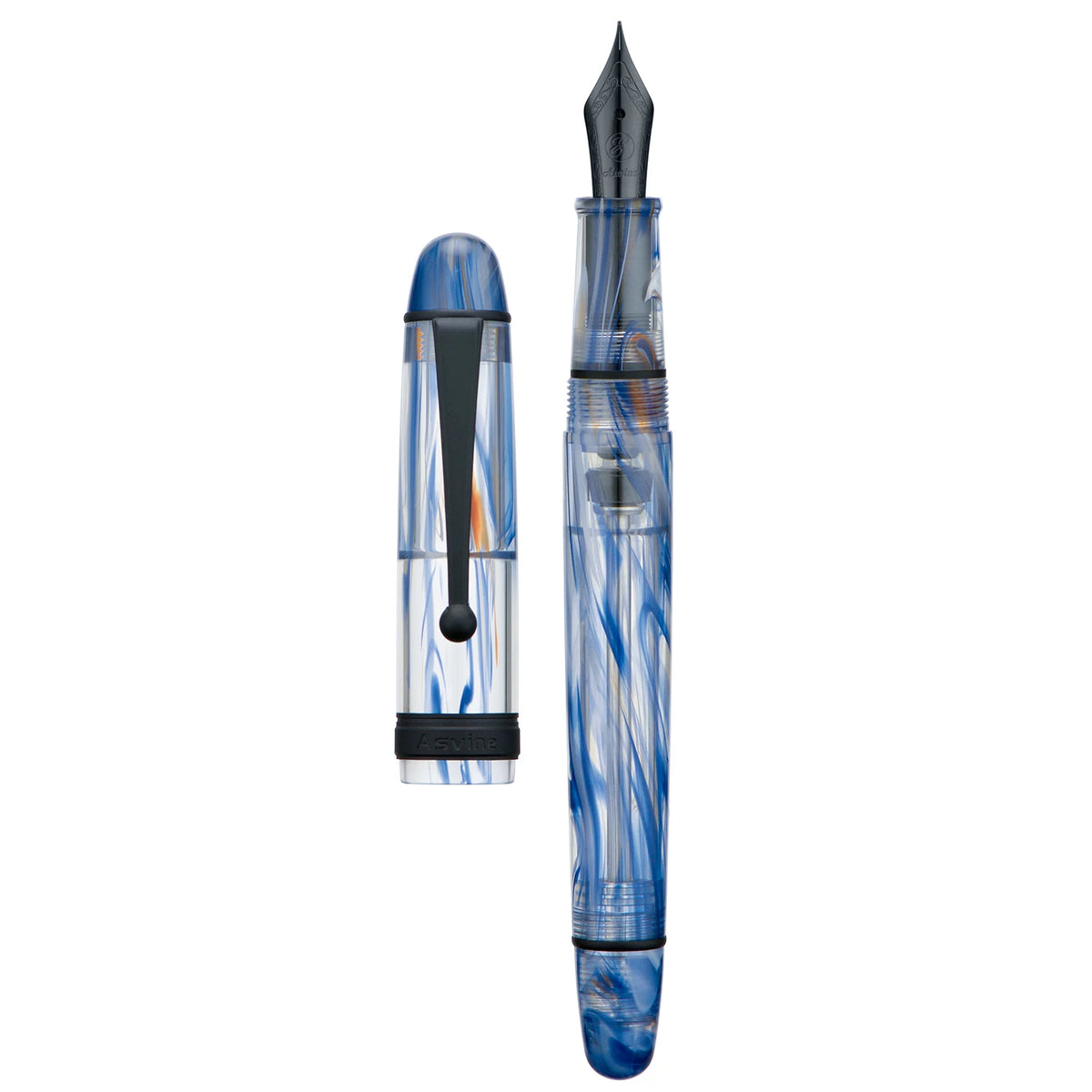 Asvine V126 Frosted Transparent Acrylic Fountain Pen | Vacuum Filling | Ink-View Barrel Blue
