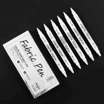 Guangna White Fabric Marker Dual Tip Pen for Dark Clothes 6 Pack