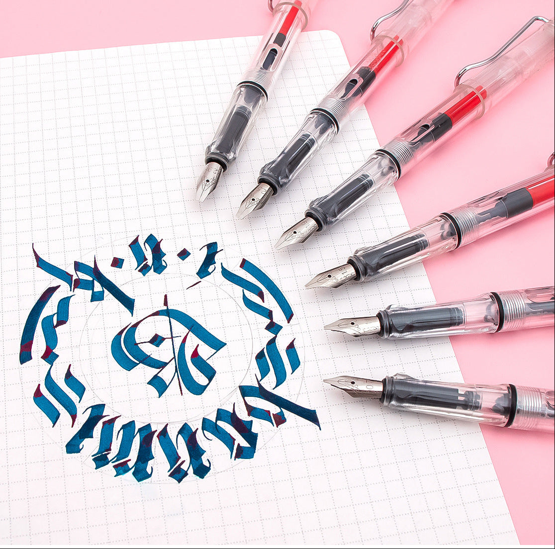 BANMI Gothic Calligraphy Parallel Fountain Pen Transparent Barrel 6 Pack