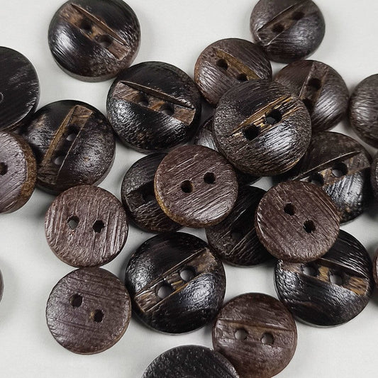 12.5mm Natural Wood Buttons Brown Vintage Grooved Round 2-Hole 40pcs