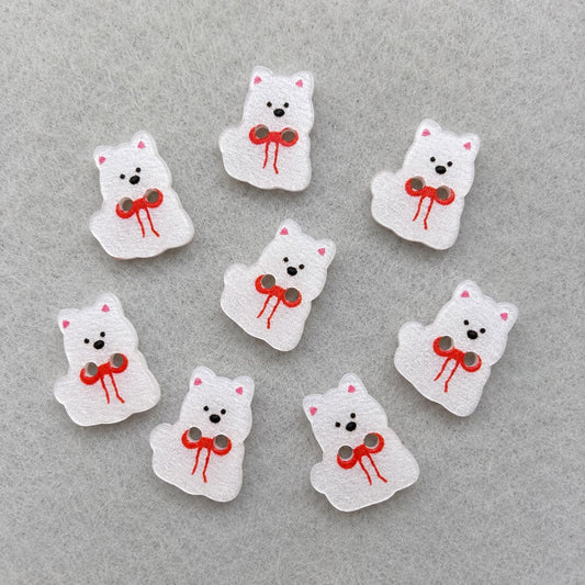 15mm Cute White Puppy Dog Resin Buttons for Children's Clothing 50pcs