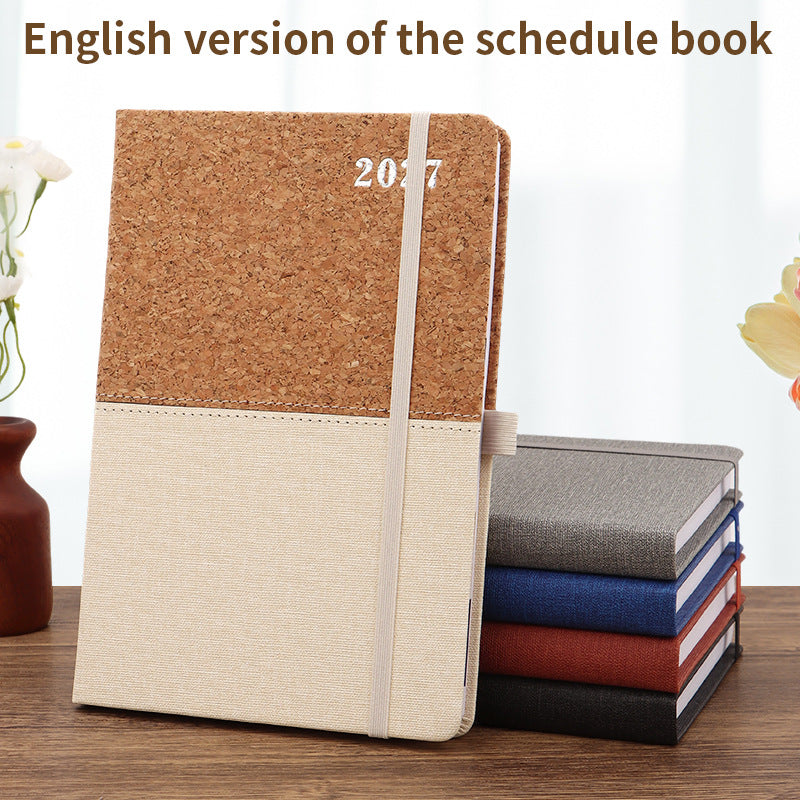 2027 A5 Planner & Business Notebook, Cork & Faux Leather Patchwork Cover, 152 Sheets, 145 × 210mm