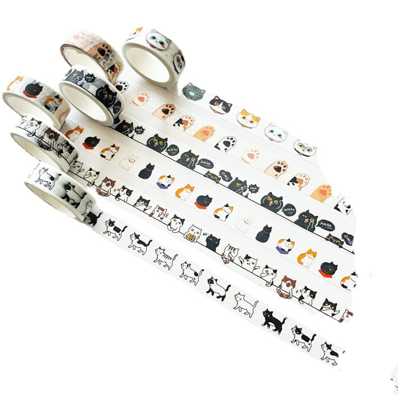 6 Adorable Cat Washi Tape Set – 1.5cm x 5m for Journaling Scrapbooking