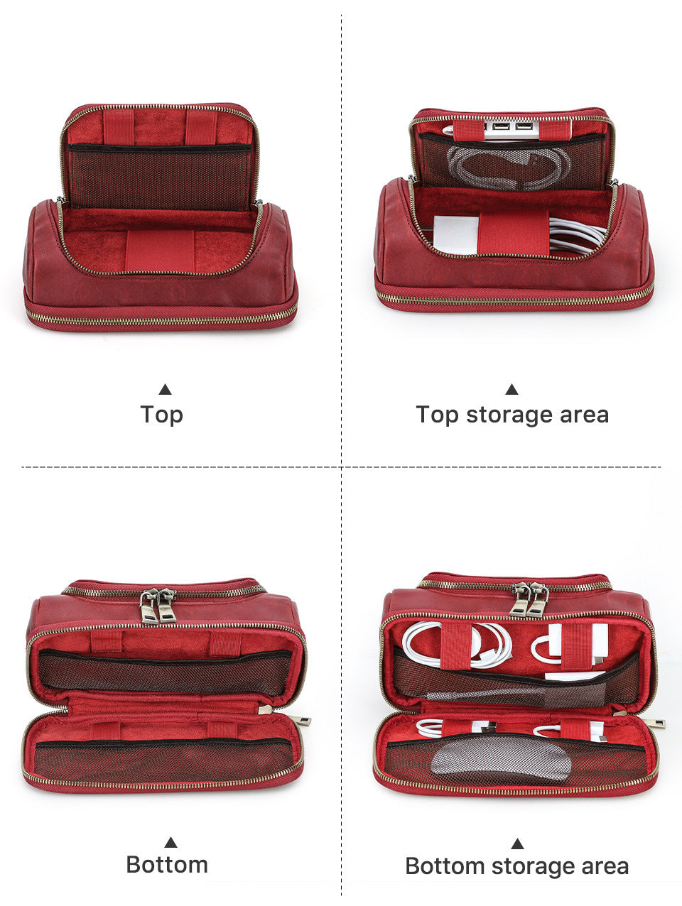 Leather Tech Organizer Bag Cable & Power Bank Carry Case for Apple Accessories
