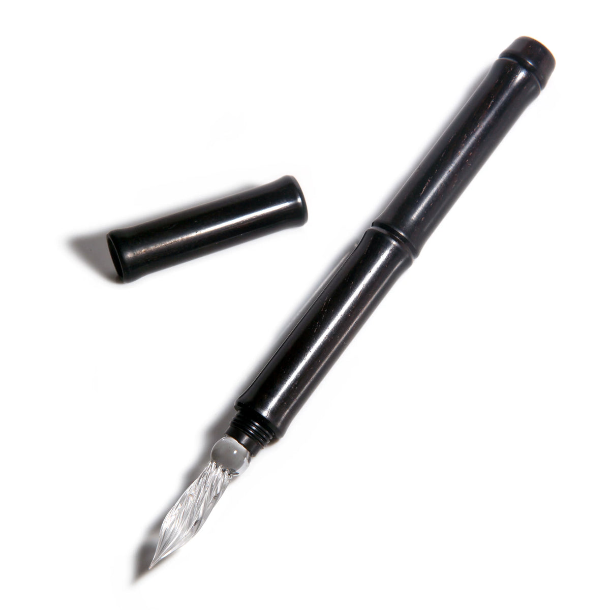Classic Wooden Dip Pen with Glass Nib – Natural Wood Barrel in Walnut Brown, Cherry Red & Ebony Black Black